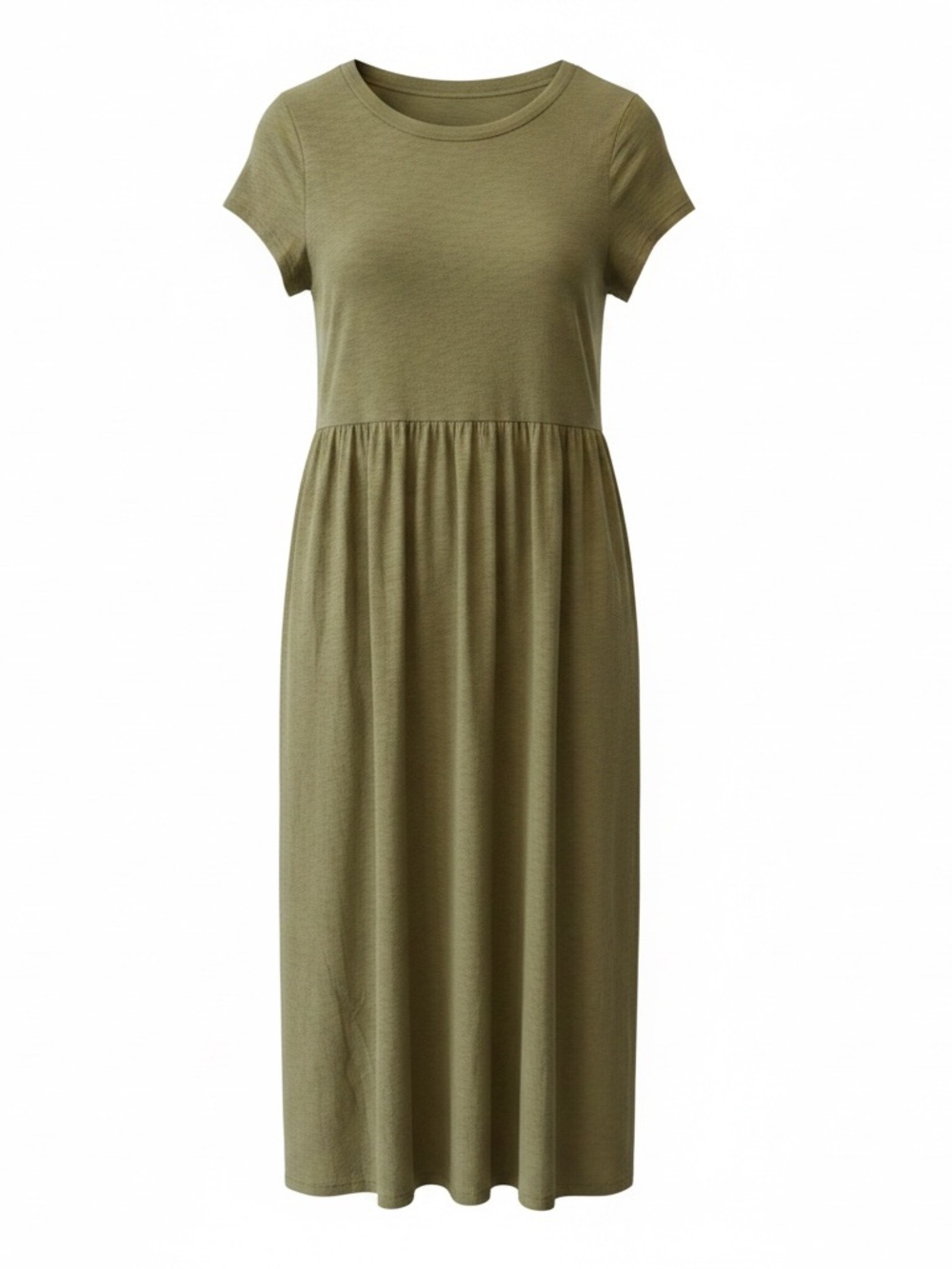 Universal Thread Olive Green Short-Sleeve Midi Dress - Picture 1 of 6